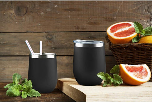 MEWAY Stemless 12oz Wine Tumbler Glasses with Lid -Insulated Double Wall Vacuum Stainless Steel Travel Tumbler with Straw,for Woman Under 10 dolla...