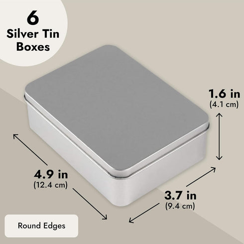 Juvale 6-Pack Silver Metal Cookie Tins with Lids - Small Rectangular Tin Boxes for Gift Giving, Home Organization (4.9x3.7x1.6 In)...