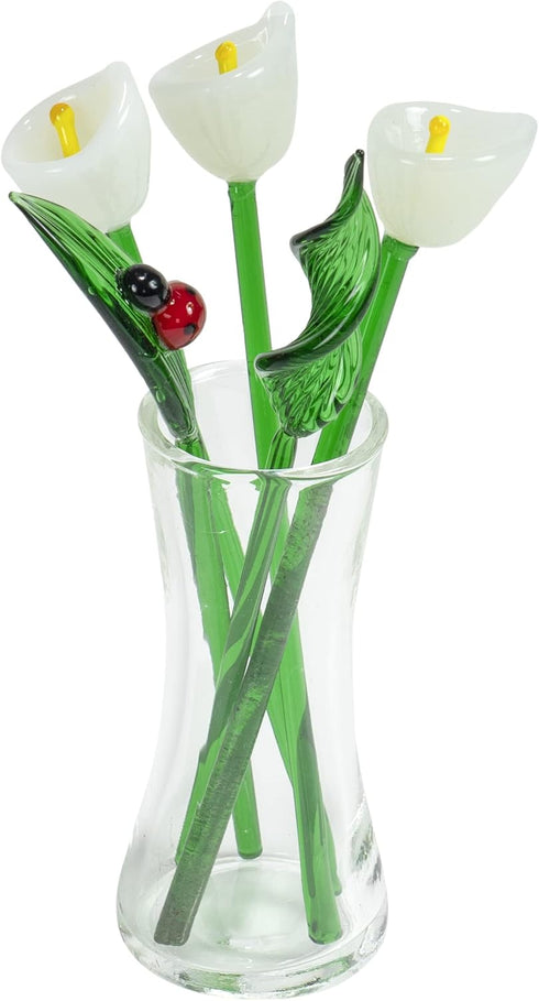 Red Co. Decorative Glass Lovely Flower Bouquet with Vase, Gift Boxed – White Calla Lilies...