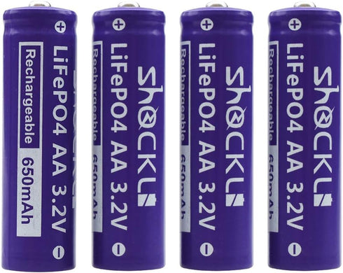 4 Pack- Shockli AA 3.2V LiFePo4 650mAh Battery, AA 3.2V Solar Rechargeable Batteries - Ideal for Solar Garden Light...