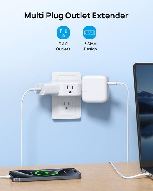 TROND Multi Plug Outlet Extender 2 Pack - Electrical Wall Outlet Splitter, 3 Way Outlet Wall Adapter, Cruise Essentials, Small Multiple Plug Expan...