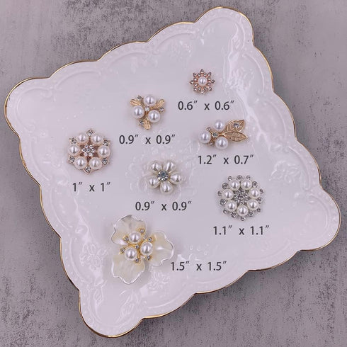Pearl Embellishments,21pcs Rhinestone Pearl Buttons Pearl Brooch Pearl Pendants for Craft Wedding Bouquet,Jewelry Making,Clothes Bags Shoes Decora...