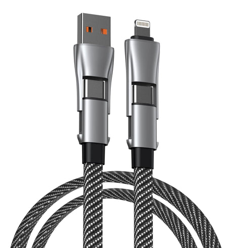 4 in 1 Multi Charging Cable, PD 60W Fast Charging USB C Multi Charger Cable, Zinc Alloy Flat Braided with Velco Strap Charging Cords for Multiple ...