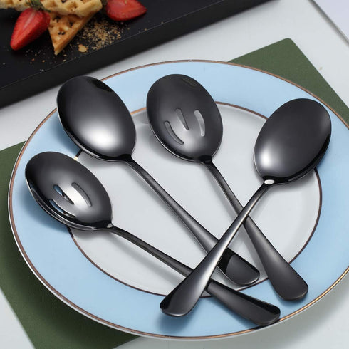 Black Kyraton Titanium Plating Serving Set - 4 Pieces, Includes 2 Spoons and 2 Slotted Spoons...