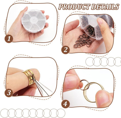 PH PandaHall 900 Pcs 6 Sizes 4/5/6/7/8/10mm Iron Split Rings Double Loop Jump Ring for DIY Jewelry Making Red Copper...