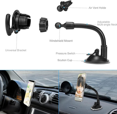 LoyaForba Car Phone Mount, Universal Phone Holder for Car Cell Phone, 360 Degrees Dashboard Desk Wall Bracket for GPS Navigation and Any Smartphon...