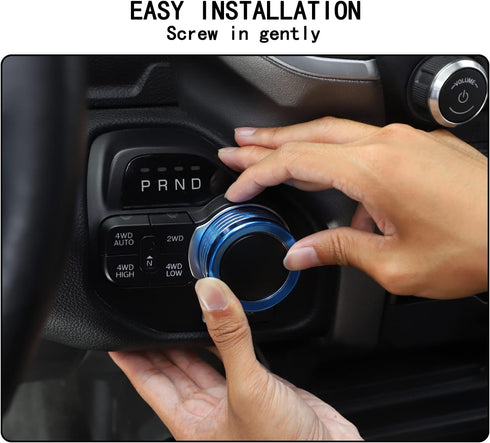 Voodonala for Dodge RAM Aluminum Headlight Headlamp & Gear Shift Shifter Shift Lever Selector Knob Switch Adjustment Knob Cover for 2018-2024 Dodg...