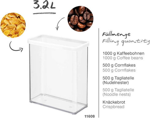 Loft, Rectangular Storage Box 3.2l with lid and Seal, Plastic (PP) BPA-Free, Transparent/White, 3,2l (20,0 x 10,0 x 21,4 cm)...