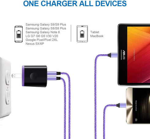 Type C Wall Charger Block Plug Car Charger Adapter+Fast Charging USB C Cable for Samsung Galaxy S24 S23 S22 S21 Note 20 Ultra S20 FE S10E S10 S9 A...