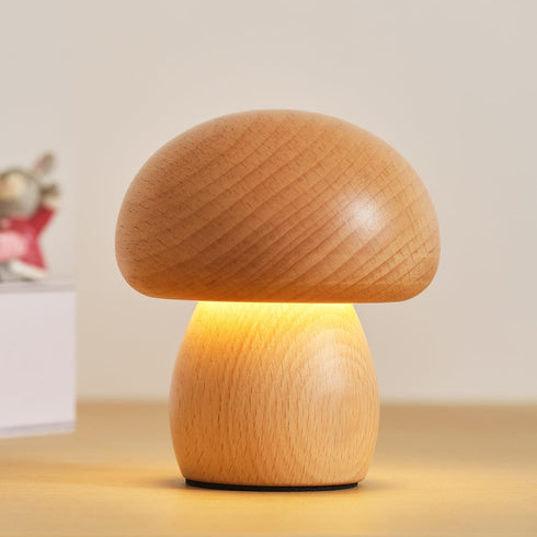 LED Creative Mushroom Table Lamp, Wood Desk Lamp, Bedroom Bedside Night Light, Dimmable Led Lighting, Creative Home Decor Table Lamp, Unique House...