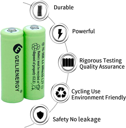 AA Ni-MH 600mAh 1.2V aa Rechargeable Battery for Outdoor Solar Lights,Garden Lights, Remotes, Mice (Green 8-Pack)...