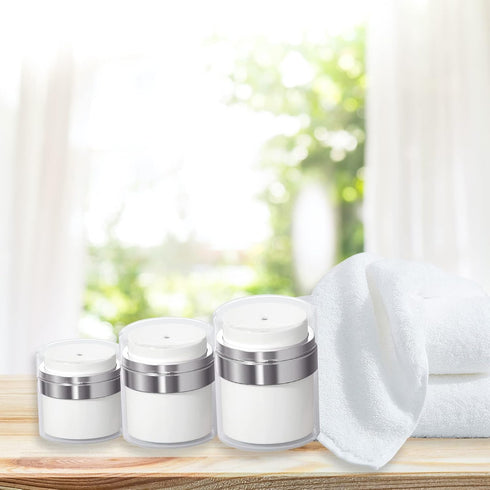 Airless Pump Jar,Cream Jar Vacuum Bottle, Empty Refillable Cosmetic Air Pump Jars Bottles, Portable Airless Lotion Sample Container Pot, Leak-Proo...
