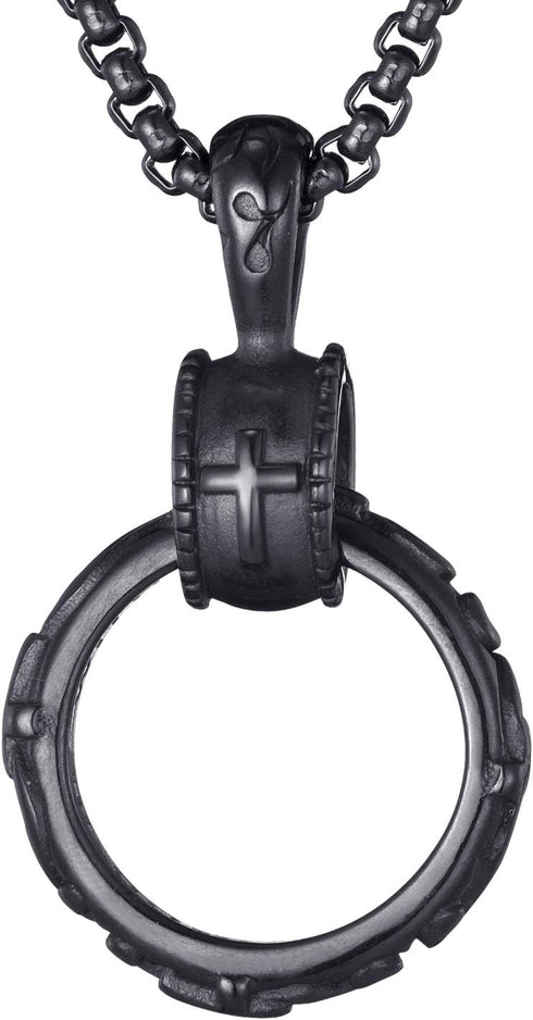 MOO&LEE Men's Stainless Steel Eternity Circle Cross Pendant Neckalce with 24 Inches Link Chain...