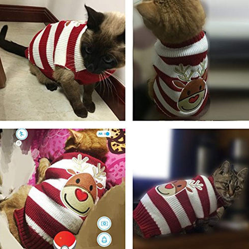 Cat Sweater Christmas Santa Claus Pet Cat Winter Knitwear Warm Clothes...