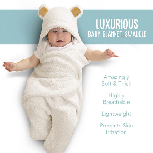 BlueMello Baby Bear Swaddle Blanket | Ultra-Soft Plush Essential for Infants 0-6 Months | Receiving Swaddling Wrap White | Ideal Newborn Registry ...