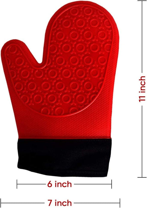 2PCS Red Black Professional Extra Large Silicone Oven Mitts and Pot Holders Oven Gloves Heat Resistant Gloves Kitchen Mittens BBQ Holders for Cook...