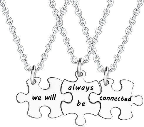 YEEQIN 3PCS We Will Always Be Connected Necklace Set, Best Friends Necklace for 3, Friendship Jewelry Gift for Sisters Friends...