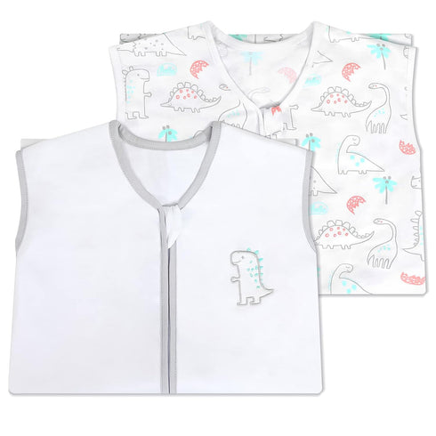 TILLYOU Sleep Sack 6-12 Months - 0.5 TOG Baby Wearable Blanket with 2-Way Zipper, Extra Soft Cotton Sleeveless Sleeping sack 2 Pack, Woodland Dino...