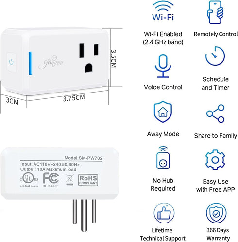 Jinvoo Smart Plug, Wireless Mini Outlet, Alexa socket, Smart Home Wi-Fi Outlet Works with Alexa,Echo and Google Home and IFTTT, App Control, No Hu...