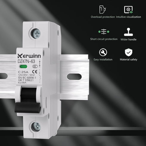 Miniature Circuit Breaker 120V/240V ac circuit breaker 1 Pole 20Amp smart circuit breaker DIN Rail Mount for Marine power systems,solar photovolta...