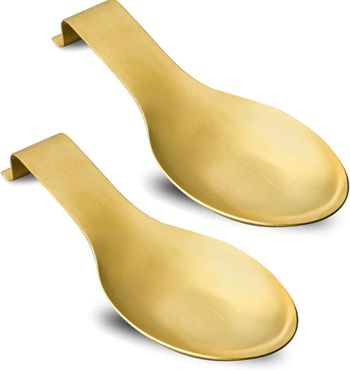 Stainless Steel Spoon Rest (2 Pack), VOJACO Spoon Rest for Kitchen Counter, Gold Spoon Holder for Stove Top for Spoons, Ladle, Spatula, Cooking Ut...