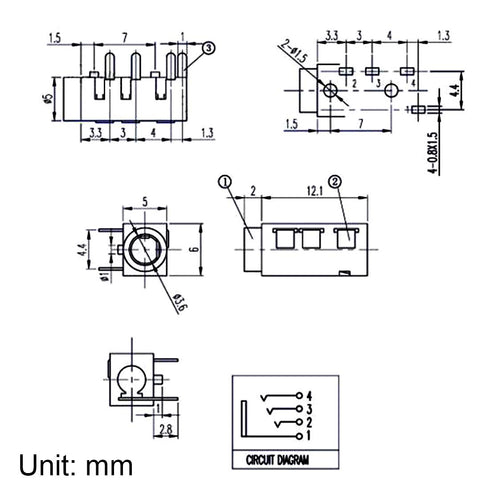 uxcell 3.5 mm Audio Jack Connector PCB Mount Female Socket 4 Pin PJ-320A 5pcs...
