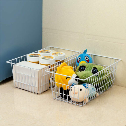 SANNO Large Freezer Baskets Metal Storage Organizer Bin Basket Wire Storage Basket for Kitchen Pantry Bathroom Set of 3 Large Metal Farmhouse Food...