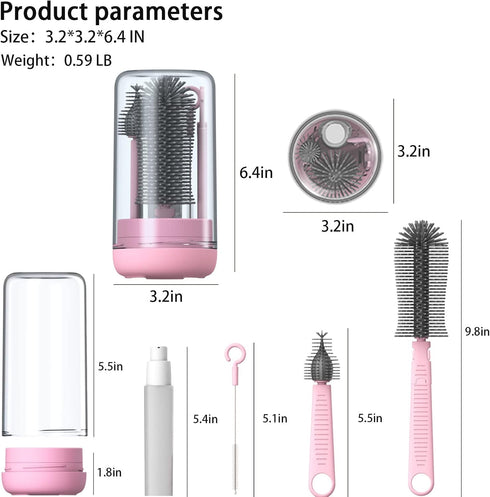 Travel Bottle Cleaner Kit, Silicone Baby Bottle Brush Set with Bottle Brush, Drying Rack, Nipple Brush,Straw Brush,Soap Dispenser, Portable Baby B...