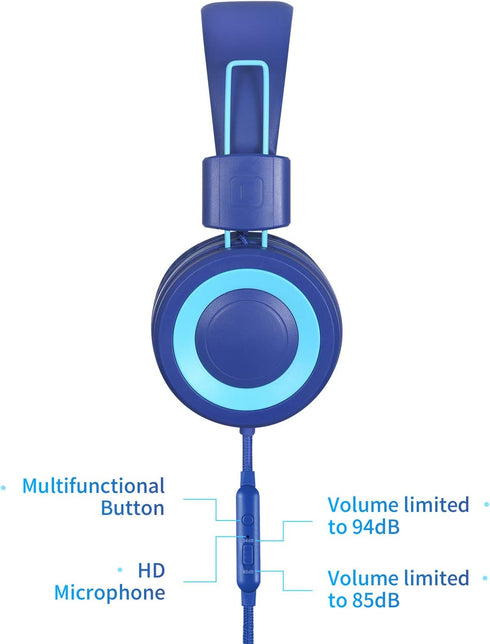 POWMEE P10 Kids Stereo Headphones with Microphone for Children Boys Girls,Adjustable 85dB/94dB Volume Control Foldable On-Ear Headphone for School...