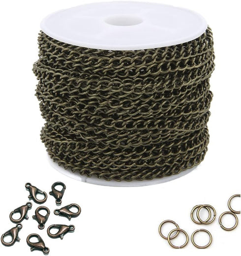1 Roll 30FT 4x3mm Cable Link Chain with Jump Rings & Lobster Clasps for Necklace Earrings Bracelets Jewelry Making Art Craft (Antique Bronze)...