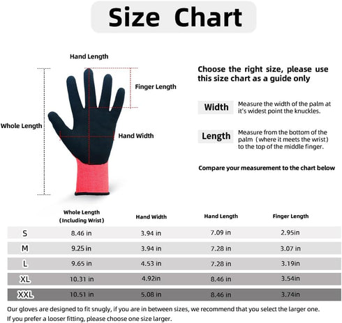 Nitrile Coated Garden Gloves for Women and Men, Red, Small...