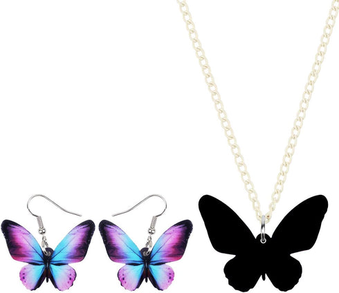 Acrylic Purple Butterfly Jewelry Set Cute Monarch Butterfly Earrings Necklace Charms Insect Dangle Pendant Ornament Gifts for Women...