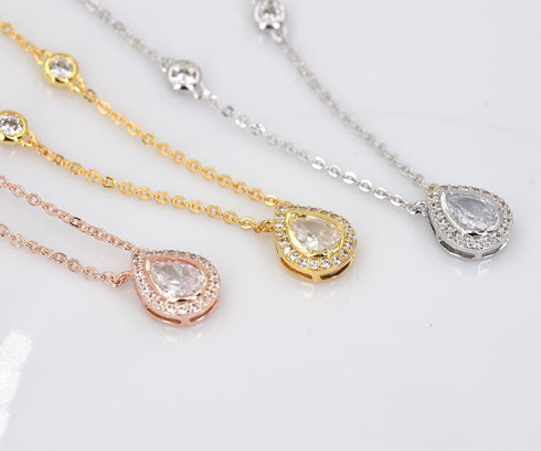 Sterling Silver Waterdrop Pear Shape Pendant Droplet Necklace...