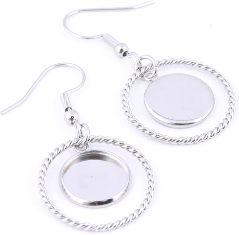 20pcs 12mm Cabochon Earring Setting Tray Blanks with Hoop Charms DIY Bezels for Earrings Making Supplies...