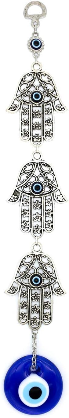 Demiwares Evil Eye Protection Charm, Hamsa Fatima Holy Hand with Evil Eye Glass, Metal Wall Hanging Home Decor for Good Luck and Blessings, Handma...