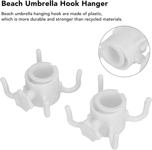 2pcs Sun Umbrella Hook, Beach Umbrella Hanging Hook 4 Prongs Plastic Umbrella Hook Hanging Plastic Beach Umbrella Hanging Hook Umbrella Hanger (Wh...
