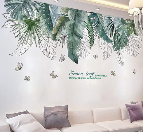 Tropical Leaves Wall Decals Removable Jungle Green Palms Tree Plant Wall Stickers for Living Room Kids Room Bedroom Playroom Decor...