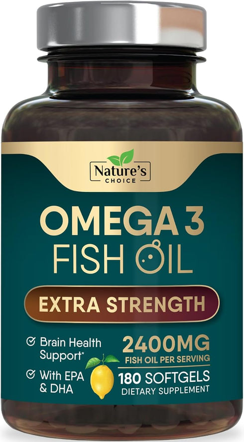 Triple Strength Omega 3 Fish Oil 2400 mg Supplement, Nature's Omega-3 Supplements, Brain & Heart Health Support - EPA & DHA, Fish Oil in Each Soft...