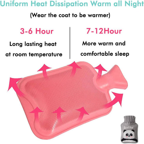 Drizzle Classic Rubber Hot Water Bottle - 2L Pink with Cute Panda Knitting Set - Suitable for Pain Relief Headaches Cramps and Winter Warmth...
