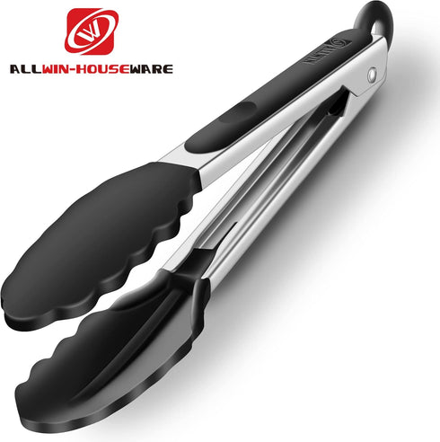 2 Pack Black Kitchen Tongs, Premium Silicone BPA Free Non-Stick Stainless Steel BBQ Cooking Grilling Locking Food Tongs, 9-Inch & 12-Inch...