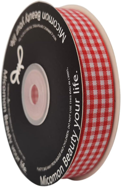 Red and White 100% Polyester Gingham Ribbon 25 Yards Each Roll (5/8", red)...