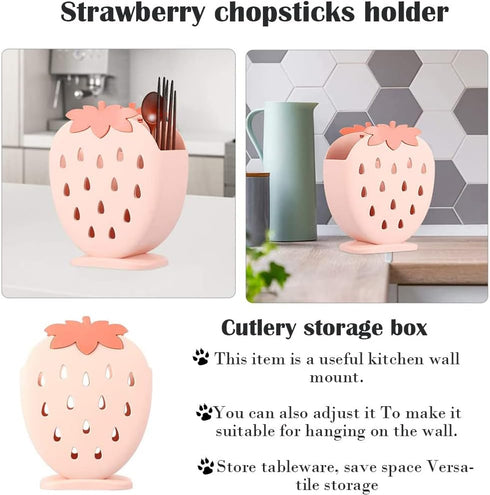 AKOAK 1 Pack Strawberry Chopsticks Stand, Cutlery Storage Box, Suitable for Storing Spoons, Chopsticks, Spoons, Knives and Other Kitchen Utensils ...