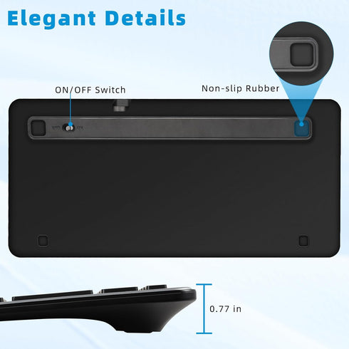 Bluetooth Keyboard, Ultra-Slim Wireless Keyboard for iPad, Rechargeable Ergonomic Computer Keyboard for iOS, Android, Windows PC Tablets Phone, Bl...
