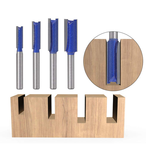 Yakamoz Industrial Grade 4Pcs 1/4" Shank Straight Dado Router Bit Set Double Flute Wood Milling Cutter Woodworking Tools, Cutting Diameter 1/4", 5...