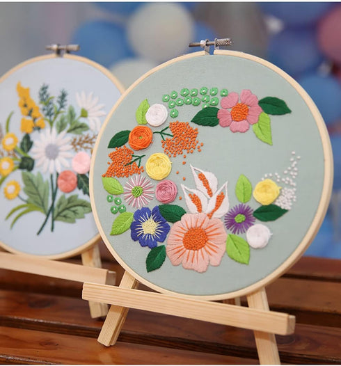 OXYPLAY 3 PCS Hand Embroidery Material Kit for Beginners, DIY Material Kit, Embroidery Starter Kit, Embroidery Cloth, Needle, Hoop, Thorn Flower H...