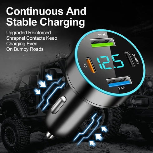 4-in-1 Fast Car Charger,PD/QC3.0/Type C Car Charger Fast Charging,Universal Car Phone Charger Cigarette Lighter USB Charger with Blue LED & Voltme...