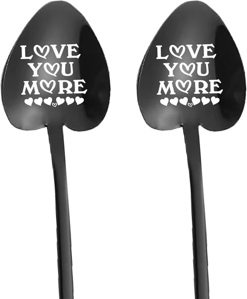 2 Pcs “Love You More” Couples Gifts-Engraved Stainless Steel Spoon,Ice Cream Spoons-Anniversary Birthday Gifts For Lover,Coffee Spoons-Christmas V...