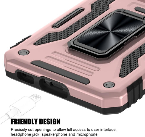 for Samsung Galaxy S23 Case, Shockproof Phone Case with Sliding Camera Cover & Rotatable Ring Holder Kickstand + Tempered Glass Screen Protector f...