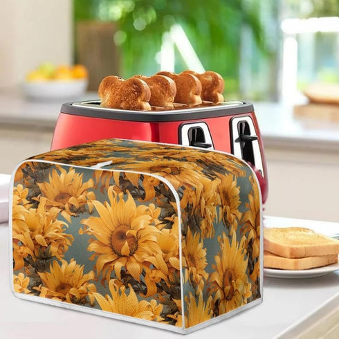 4 Slice Toaster Cover Van Gogh Style Sunflower Plus Size Toaster Dust Cover Oil Painting Flowers Yellow Microwave Oven Cover Dust and Fingerprint ...