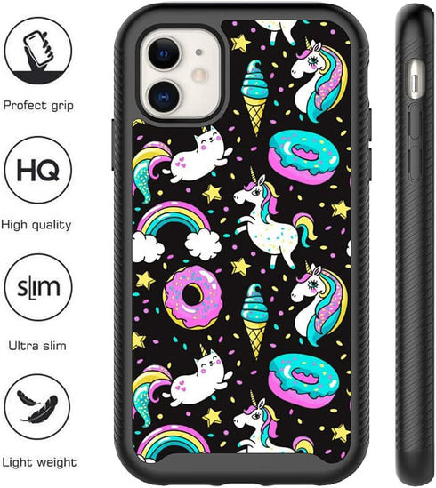 CaseTown Compatible with iPhone 11, Cute Unicorn Black Pattern Dual Layer Heavy Duty Shockproof Shockproof Defender Transparent Bumper Back Cover ...